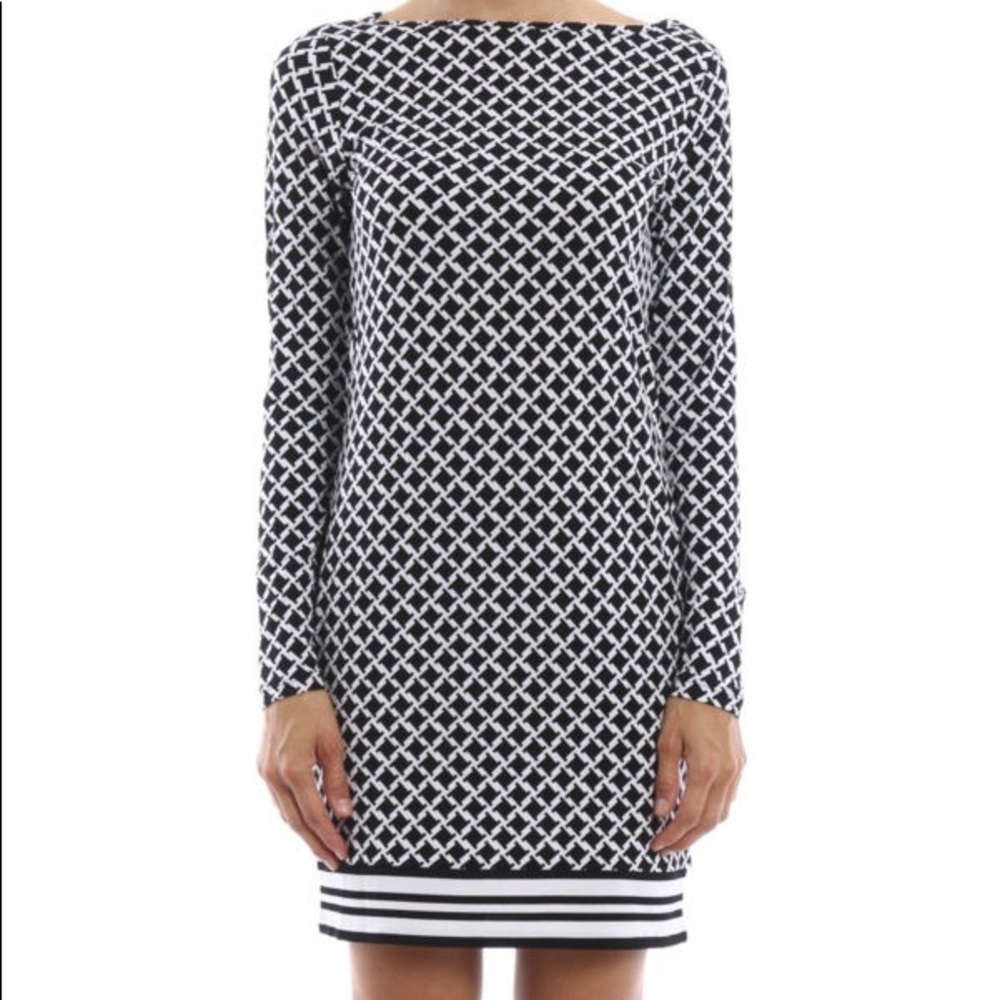 Michael Kors Houndstooth Black & White Long Sleeved Dress Size M